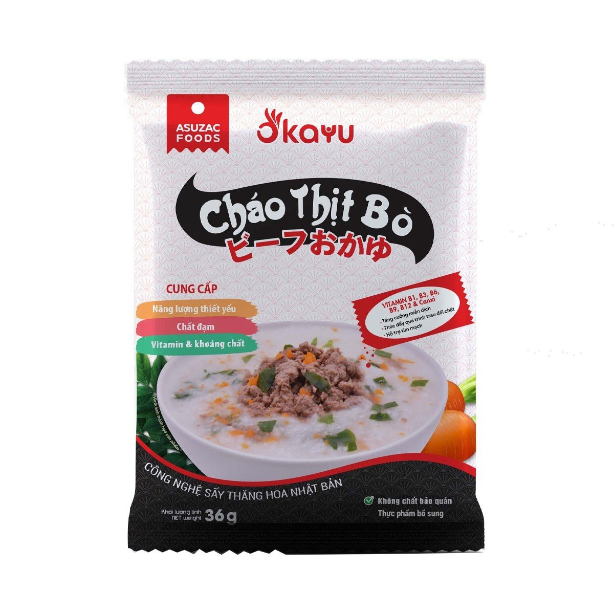 Cháo thịt bò ăn liền Asuzac thùng 30 gói (36g x 30 gói)